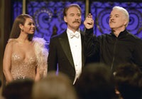 Xania (Beyonce Knowles), Chief Inspector Dreyfus (Kevin Kline) and Clouseau (Martin) examine the titular diamond