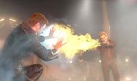 Iceman (Shawn Ashmore) radiates intense cold to ward off Pyro's (Aaron Stanford) fiery attack