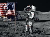 Saluting the flag on the surface of the moon