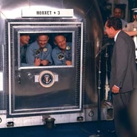 President Nixon visits the Apollo 11 crew