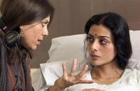 Director Mira Nair and Tabu on the set