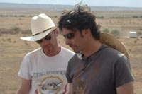 Filmmakers Ethan Coen and Joel Coen on set