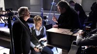 Director Kenneth Branagh on the set with his co-stars