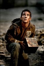 Shia LaBeouf as Sam Witwicky, trying to save the world