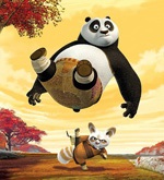 Po (voiced by Jack Black) gets his training from Master Shifu (Dustin Hoffman)