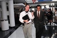 Bob Shallcross and actor Joe Mantegna on the set at Chicago's O'Hare Airport