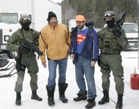 Peter (second from left) and Paul Lalonde on the set