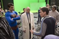 Singer on set with Routh and Kevin Spacey, who plays the villain Lex Luthor