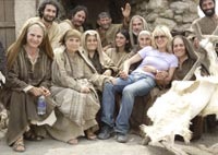 Hardwicke and cast members on the set in Matera Italy