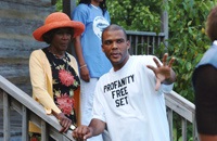 Perry with Cicely Tyson on the set of 'Madea's Family Reunion'