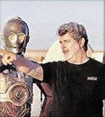 Lucas and C-3PO on the set