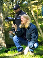Director Andrew Adamson checks a scene through a viewfinder