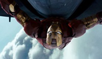 Iron Man hitches a ride on a fighter jet