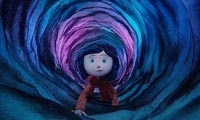Coraline (voiced by Dakota Fanning) travels between worlds