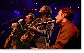 Jon Egan (far left), Parsley, Glenn Packiam, and Jared Anderson leading worship