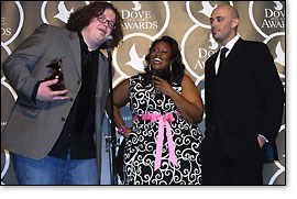 The three Idol finalists hamming it up back stage in the press room at the Dove Awards.