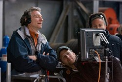 Mayer (left) on the set