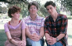 Hughes with 'Sixteen Candles' stars Molly Ringwald and Michael Schoeffling