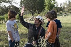 Rodriguez on the set with some of his cast