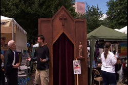 A conversation with a man outside the confession booth