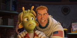 Lem (voiced by Justin Long) and astronaut Chuck (Dwayne Johnson)