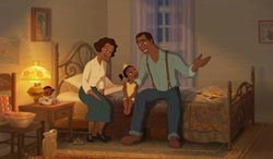 Eudora (voiced by Oprah Winfrey), Tiana (Elizabeth M. Dampier), and James (Terrence Howard)