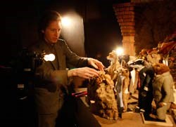 Director Wes Anderson on the set
