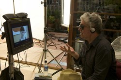 Director Pedro Almodóvar on the set