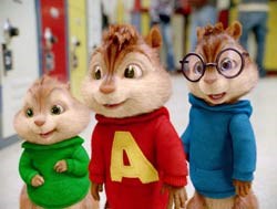 Theodore, Alvin, and Simon on their first day of school