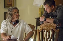 Director Paul Greengrass with Damon on the set