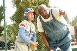 Angel (Jake T. Austin) gets some pointers from Cool Papa Bell (Louis Gossett Jr.)