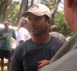 Lucas Black speaks to reporters on the set