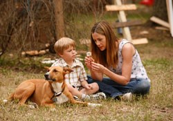 Wendy and Joey share a moment over a dandelion