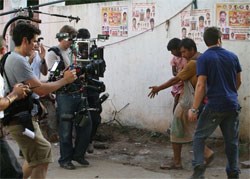 Shooting a scene in Hyderabad, India