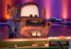 The movie belongs to Mater (voiced by Larry the Cable Guy)