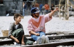 With Christian Bale on the set of 'Empire of the Sun'