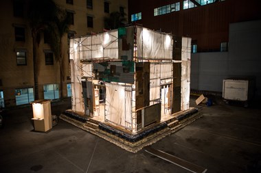 "Sacred Streets," Leith's art installation, features 12 portraits of homeless people on Skid Row, where the installation is located. "Sacred Streets," Leith's art installation, features 12 portraits of homeless people on Skid Row, where the installation is located.