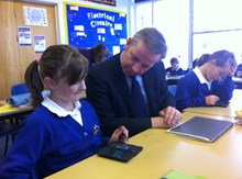 Education minister Michael Gove meets with students at Sprites Primary in Ipswich.