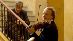 Stephen Fry listens to a performance of Wagner's Trüume at the Villa Wesendonck in Zurich, Switzerland, as seen in WAGNER AND ME. 