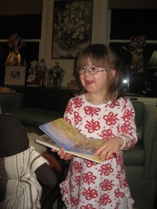 Penny reading the Christmas story at our Birthday Party for Jesus
