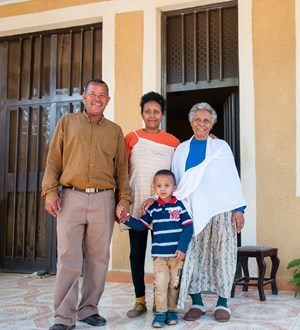 Solomon and Tirsit with their son Nigus and Tirsit's mother in Adama, Ethiopia