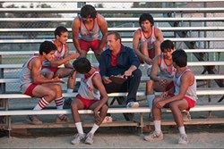Kevin Costner, Carlos Pratts, Johnny Ortiz, Hector Duran, Rafael Martinez, and Sergio Avelar in ‘McFarland, USA’