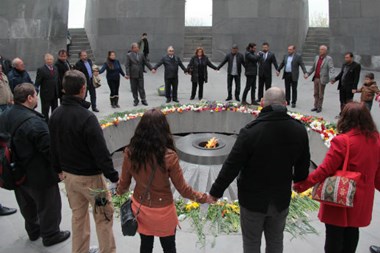 Turkish and Armenian Christians circle the Armenian Genocide Memorial in Yerevan, Armenia, on April 11.