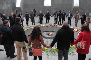 Turkish and Armenian Christians circle the Armenian Genocide Memorial in Yerevan, Armenia, on April 11. Turkish and Armenian Christians circle the Armenian Genocide Memorial in Yerevan, Armenia, on April 11.