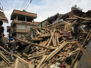 Destruction in Bhakaptur.