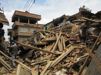 Destruction in Bhakaptur. Destruction in Bhakaptur.