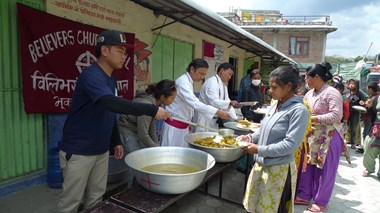 Believers Church Nepal organized a food and relief supply giveaway. Believers Church Nepal organized a food and relief supply giveaway.