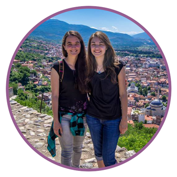 Lauren (right) and her friend Agnesa Belegu (left) enjoy a bird’s eye view of the town of Prizren, Kosovo, after climbing to the top of Prizren’s Fortress.