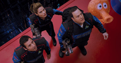 Adam Sandler, Kevin James, and Michelle Monaghan in ‘Pixels’