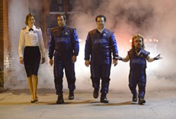 Adam Sandler, Josh Gad, Peter Dinklage, and Michelle Monaghan in ‘Pixels’